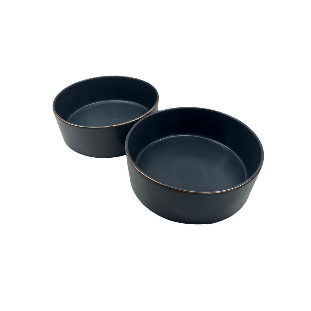 Lot Of‎ 2 - 9" Frisco Pet Bowls With Gold Rim - Heavy Duty Strong Durable VGC